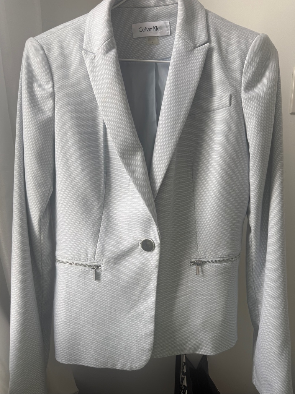 Calvin Klein Light Blue Textured Single-Button Blazer